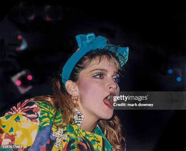 Madonna on stage for her 1985 Virgin Tour.