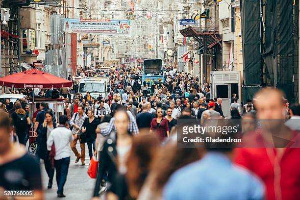 crowded istiklal street in istanbul - istanbul street stock pictures, royalty-free photos & images