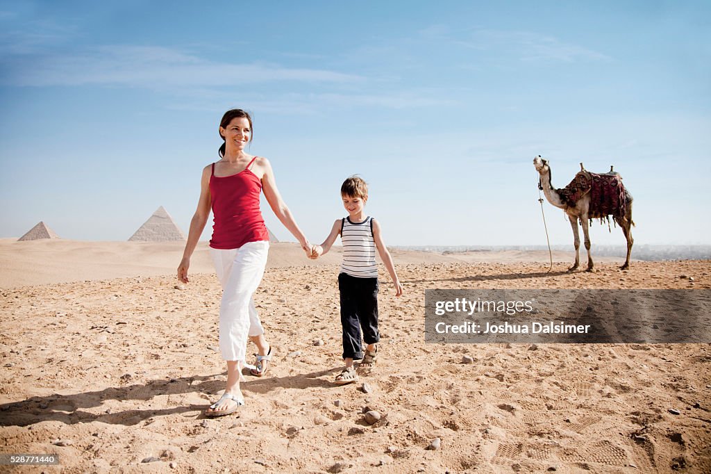 Mother and son in the desert