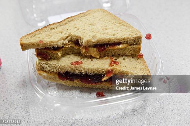 School lunch at a public elementary school in New Jersey: peanut butter and jelly sandwich.