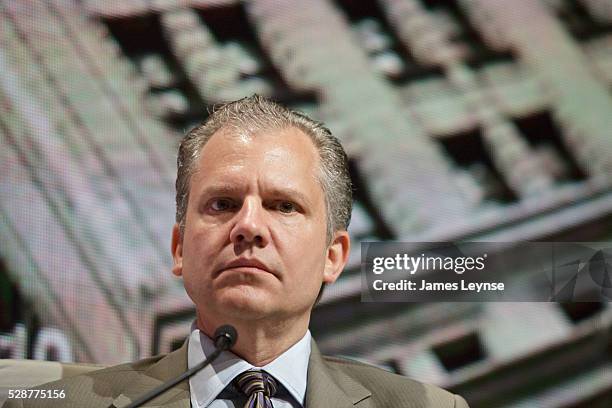 Arthur Sulzberger, Jr., Chairman and Publisher of The New York Times, speaking on day two of the New York Forum in New York City. The forum was...