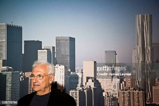 The architect Frank Gehry at a press event unveiling his design for The Beekman Tower, a 76-storey, 867ft luxury apartment tower in lower Manhattan.