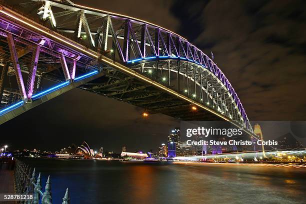 Festival of Light, Music and ideas on the foreshore of Sydney Harbour. For the first time, the western side of the Sydney Harbour Bridge is lit up....