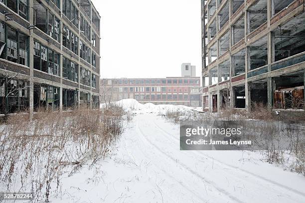 Ruins of the Packard Automobile Company's factory in Detroit. The plant was designed by Albert Kahn in 1907 and was the first to use reinforced...