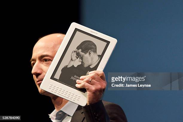 Jeff Bezos, the CEO of Kindle, announcing the new Kindle DX electronic book reader. Along with the new device, which is larger than the original...