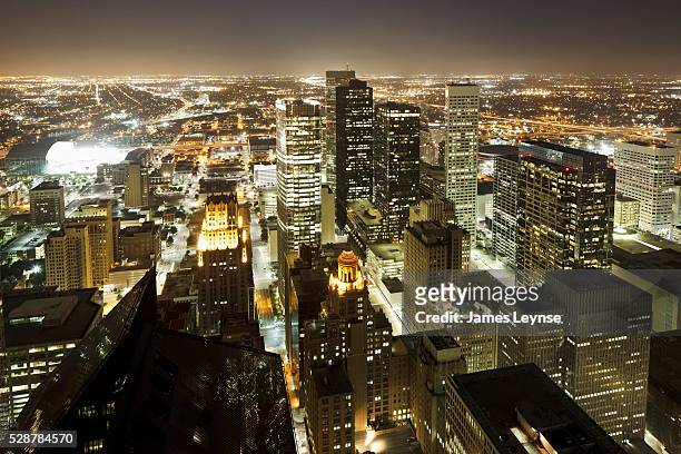 The skyline of Houston at night seen from the Bank of America Center in Houston, Texas.