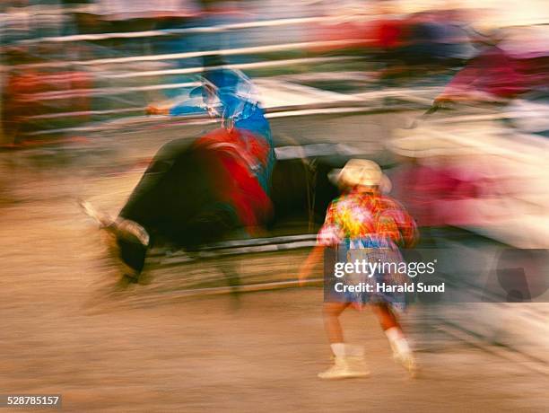 rodeo bull rider and rodeo clown - rodeo clown stock pictures, royalty-free photos & images