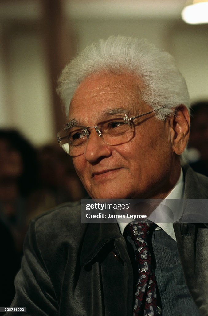 Philosopher Jacques Derrida listens to a lecture at New York... News ...