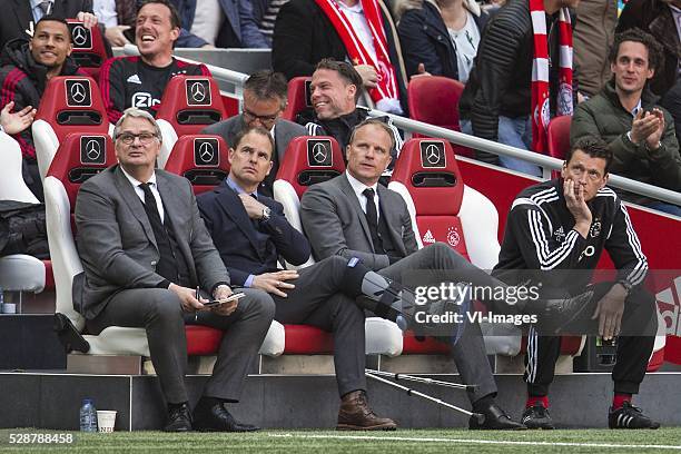 Assistant trainer Hennie Spijkerman of Ajax, coach Frank de Boer of Ajax, assistant trainer Dennis Bergkamp of Ajax, goalkeeper coach Carlo l Ami of...