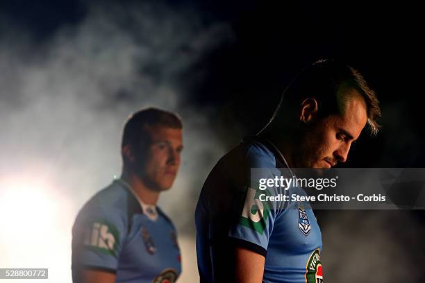 Josh Reynolds and Trent Hodkinson wait to be filmed at Coffs Harbour, New South Wales, Australia. Wednesday 22nd May 2014.