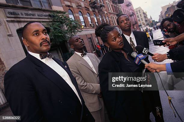 Writer and rap musician Sister Souljah speaks with the press while attending the 1996 Hip-Hop Day of Atonement in Manhattan. The event, sponsored by...