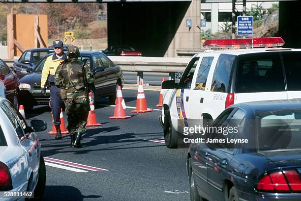 National Guard and State Police on the George Washington Bridge which was closed due to the crash of American Airlines Flight 587 in Queens near JFK...
