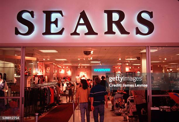 Backlit Sears sign above the entrance to a Sears Department store in New Jersey.