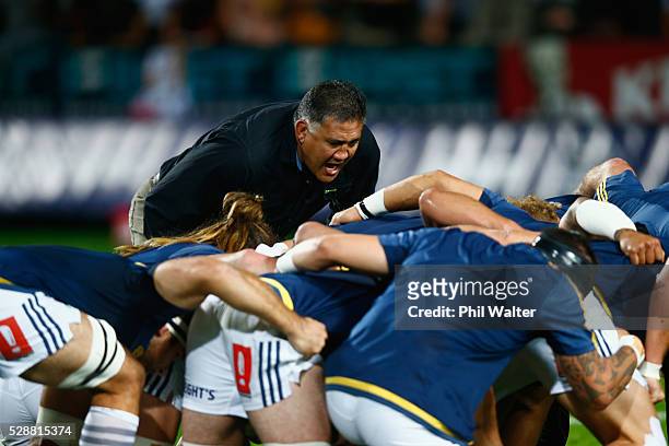 Highlanders coach Jamie Joseph during the round 11 Super Rugby match between the Chiefs and the Highlanders on May 7, 2016 in Hamilton, New Zealand.