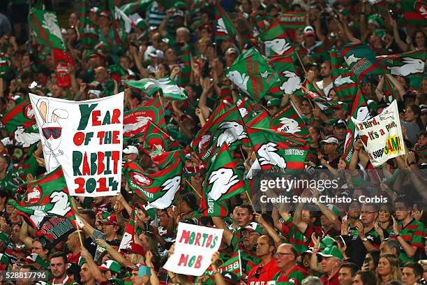 Rabbitohs supporters before the NRL Grand Final match against the Bulldogs at ANZ Stadium 2014. Sydney, Australia. Sunday 5th October 2014.