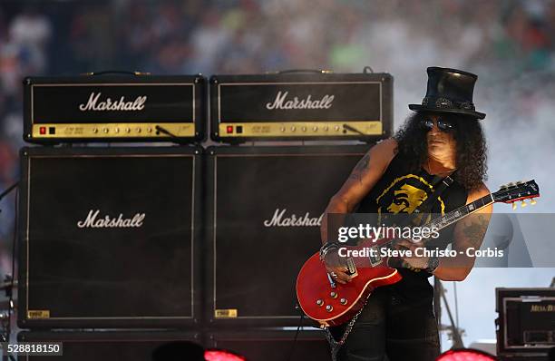 Slash plays before the Rabbitohs and Bulldogs game in the NRL Grand Final at ANZ Stadium 2014. Sydney, Australia. Sunday 5th October 2014.