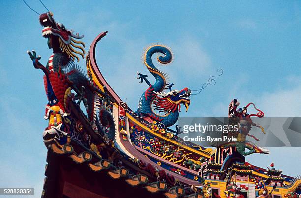Dragons on the rooftop of a temple at the Nan Putuo Temple in Xiamen. The Nanputuo Temple is located on the southeast of Xiamen Island. It is...