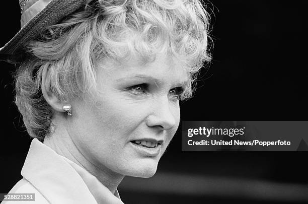 English actress Jennie Linden pictured dressed in character as Patsy Cornwallis-West on location during filming of the television drama series...