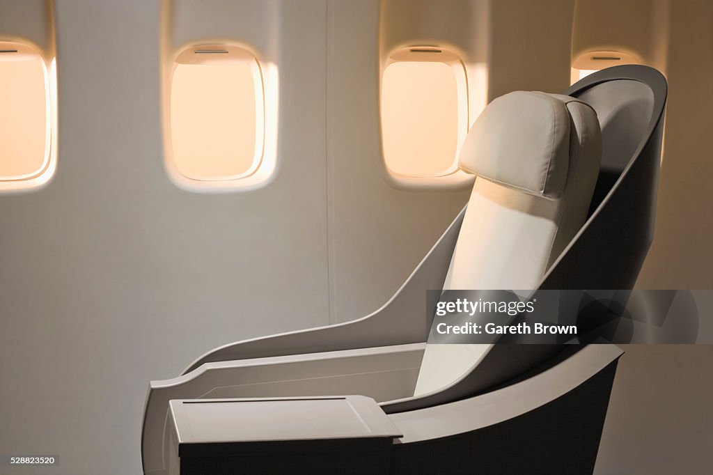 Airplane windows and chair