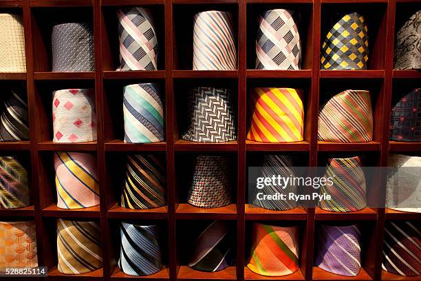 Tie rack at Tony the Tailor's shop in Shanghai, China.