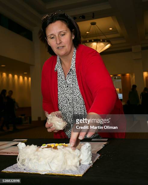 Melanie Greenhalgh and her cake Friendly Chost at the PANDSI Cake Off at Hyatt Hotel on May 7, 2016 in Canberra, Australia. The event was held to...