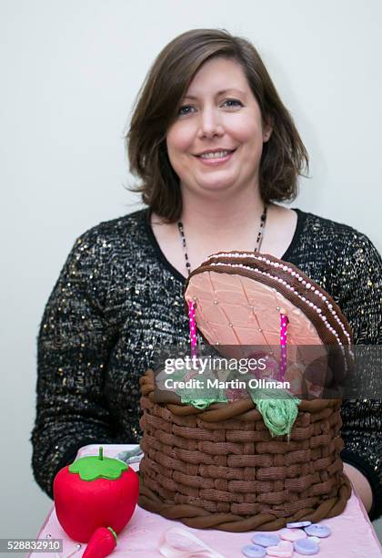 Kate Morrison and her Sewing Basket cake arrive at the PANDSI Cake Off at Hyatt Hotel on May 7, 2016 in Canberra, Australia. The event was held to...