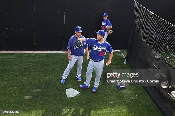 Dodgers Clayton Kershaw in the bullpen at the Sydney Cricket Ground. Sydney, Australia. Tuesday 18th March 2014.