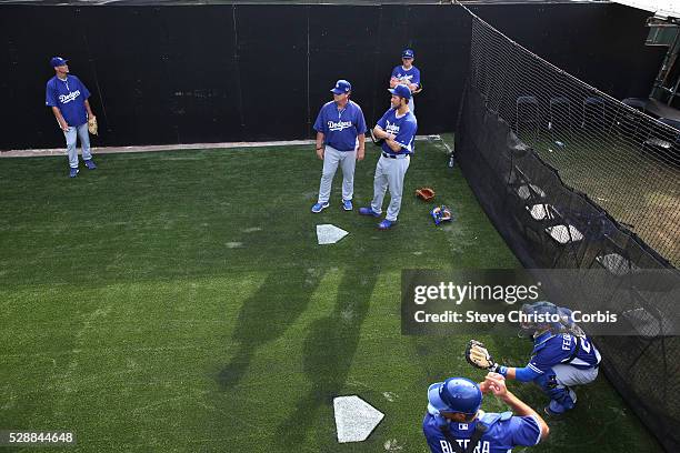 Dodgers Clayton Kershaw in the bullpen at the Sydney Cricket Ground. Sydney, Australia. Tuesday 18th March 2014.