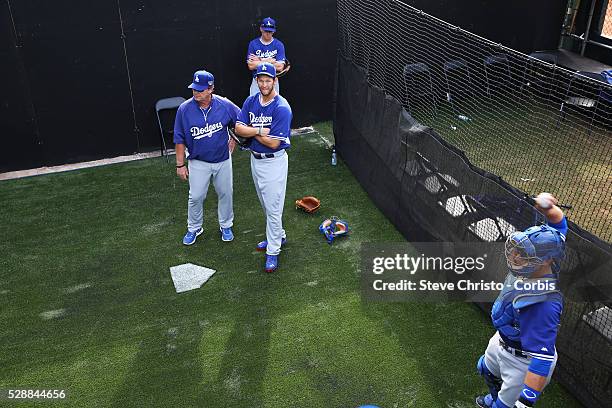 Dodgers Clayton Kershaw in the bullpen at the Sydney Cricket Ground. Sydney, Australia. Tuesday 18th March 2014.