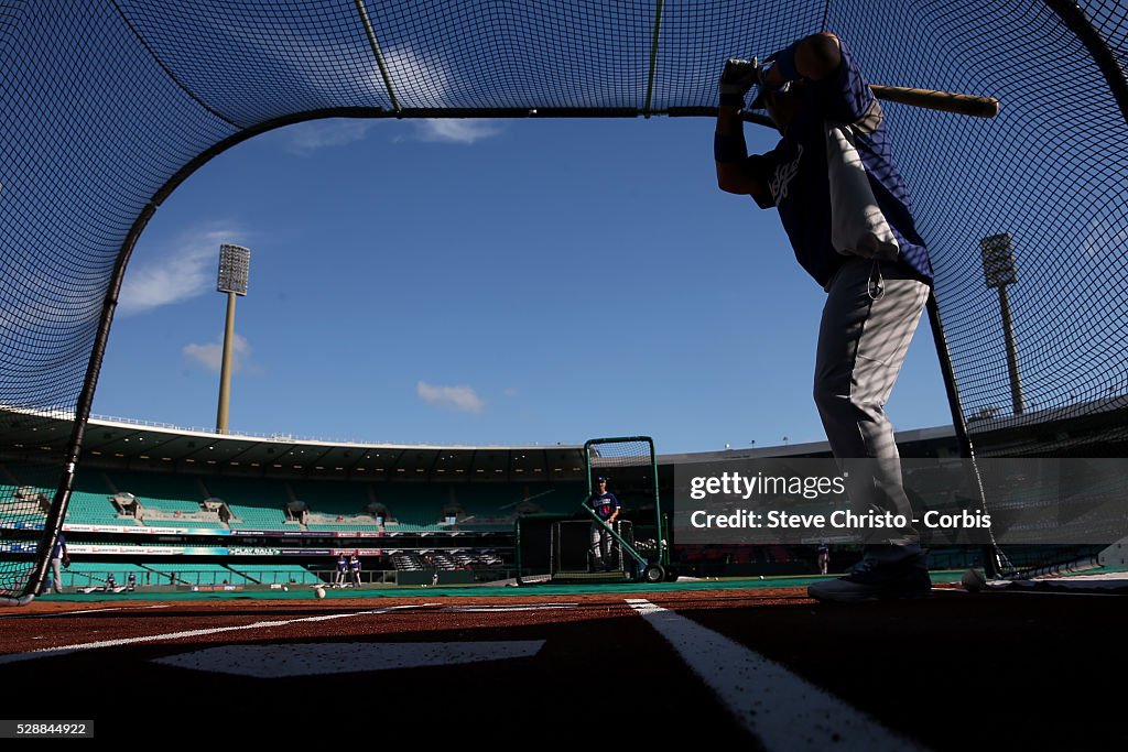 MLB - Los Angeles Dodgers batting practice at the Sydney Cricket Ground