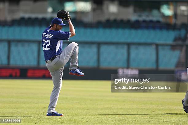 Dodgers Clayton Kershaw training at the Sydney Cricket Ground. Sydney, Australia. Tuesday 18th March 2014.