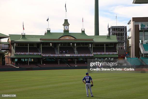 Dodgers Clayton Kershaw training at the Sydney Cricket Ground. Sydney, Australia. Tuesday 18th March 2014.