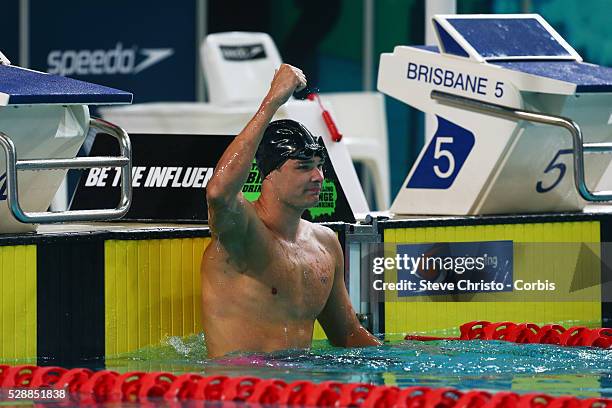 Men's 50m Breaststroke final winner Christian Sprenger at the Brisbane Aquatic Centre. Brisbane, Australia. Saturday 5th April 2014.