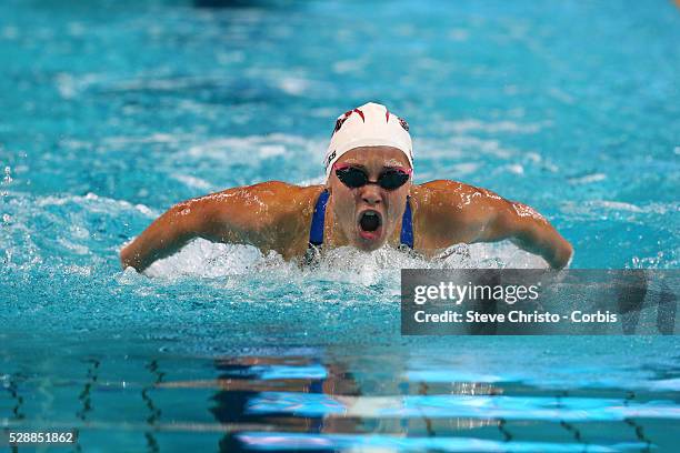 Women's 200m Butterfly final winner Madeline Grove at the Brisbane Aquatic Centre. Brisbane, Australia. Saturday 5th April 2014.