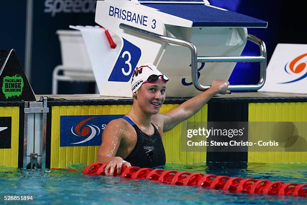 Women's 200m Butterfly final winner Madeline Grove at the Brisbane Aquatic Centre. Brisbane, Australia. Saturday 5th April 2014.