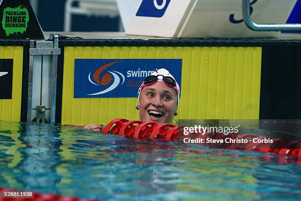 Women's 200m Butterfly final winner Madeline Grove at the Brisbane Aquatic Centre. Brisbane, Australia. Saturday 5th April 2014.