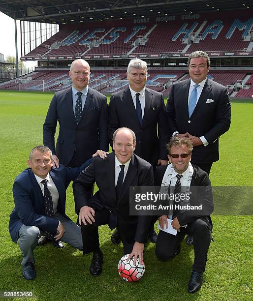 Albert II, Prince of Monaco on the pitch prior to the Barclays Premier League match between West Ham United and Swansea City at the Boleyn Ground,...