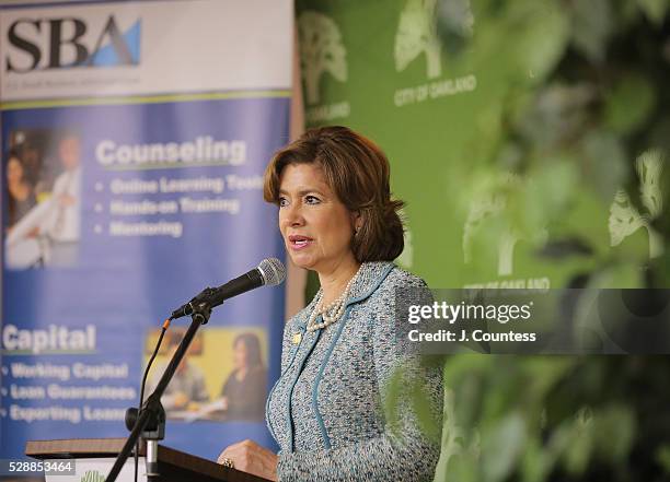 Administrator of the U.S. Small Business Administration Maria Contreras-Sweet addresses the audience at the Healthy Business, Healthy Communities...