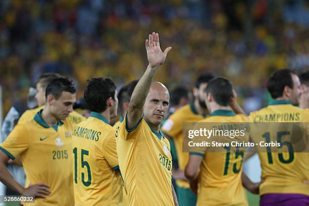 Australia's Mark Bresciano waves to the crowd after the match against Korea Republic at Stadium Australia. Sydney Australia. Saturday, 31st January...