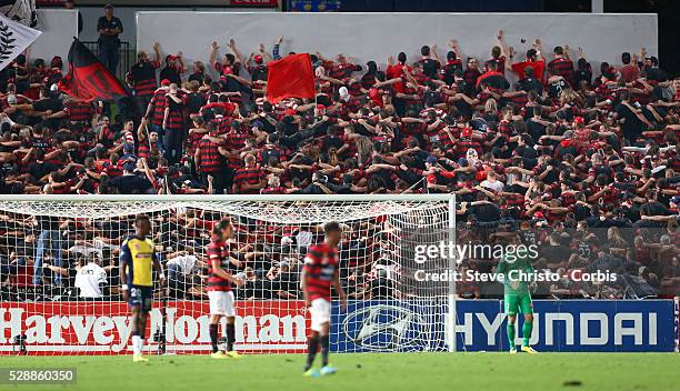 Wanderers RBB turn their backs during the game against the Mariners at Parramatta Stadium. Sydney, Australia. Saturday 26th April 2014.