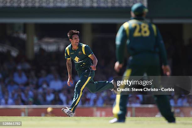Cricket-Commonwealth Bank Series-Australia v West Indies One Day International Australia's Mitchell Johnson calls out catch it to one of the...
