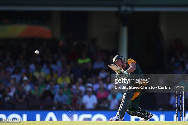 Outh Africa's captain AB De Villiers hits 162 runs off 62 balls against the West Indies as South Africa make 408 at the Sydney Cricket Ground....