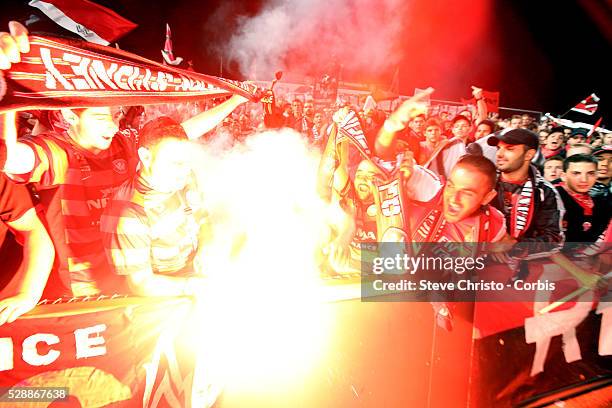 League semi final Western Sydney Wanderers FC v Brisbane Roar FC at Parramatta Stadium. Wanderers crowd in wanderland. Friday 12th April 2013. Photo: