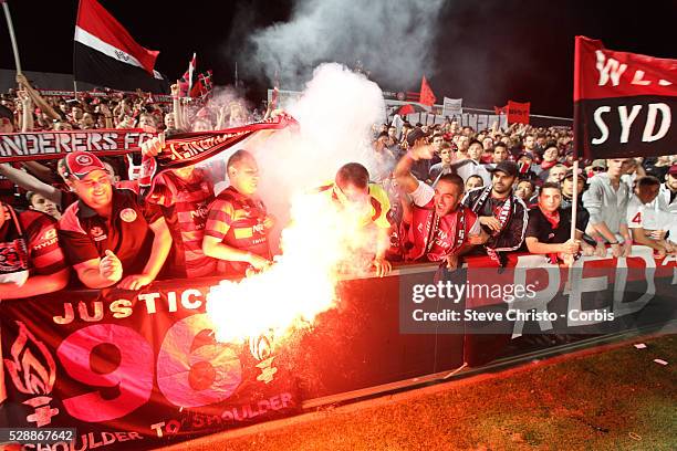 League semi final Western Sydney Wanderers FC v Brisbane Roar FC at Parramatta Stadium. Wanderers crowd in wanderland. Friday 12th April 2013. Photo: