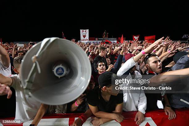 League semi final Western Sydney Wanderers FC v Brisbane Roar FC at Parramatta Stadium. Wanderers crowd in Wandererland. Friday 12th April 2013....