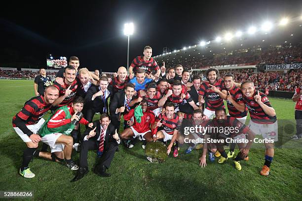 League semi final Western Sydney Wanderers FC v Brisbane Roar FC at Parramatta Stadium. The Wanderers celebrate with the premiers Plate. Friday 12th...