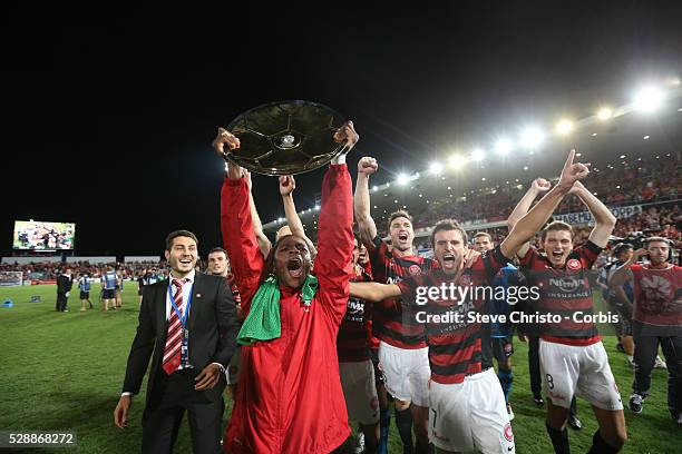 League semi final Western Sydney Wanderers FC v Brisbane Roar FC at Parramatta Stadium. The Wanderers celebrate with the premiers Plate. Friday 12th...