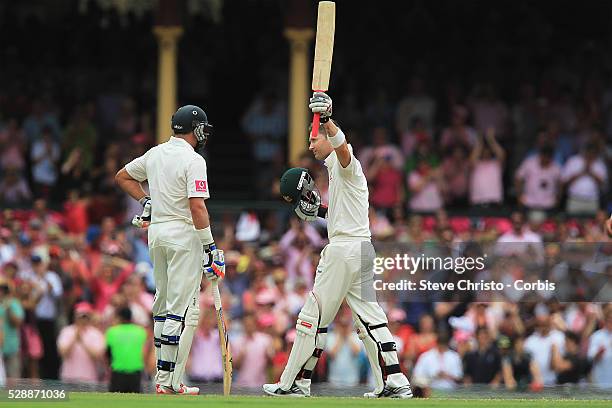 Australia v India 2nd test at the Sydney Cricket Ground. Australian captain Michael Clarke celebrates his triple century . Sydney, Australia. Friday...