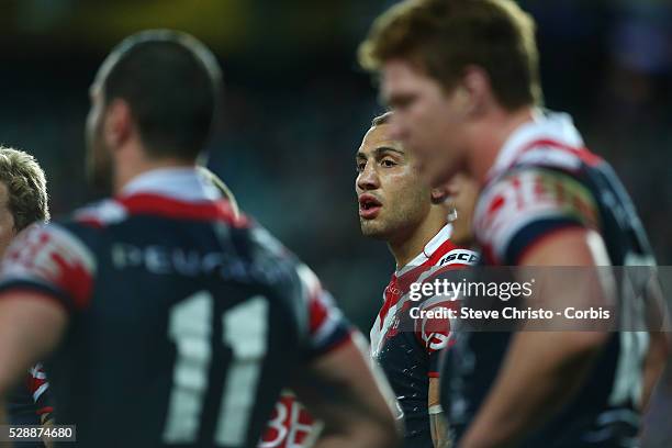 Blake Ferguson of the Roosters waits in the in-goal area during the Qualifying Final match between Sydney Roosters and Melbourne Storm at Allianz...