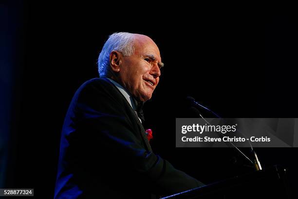 Former Prime Minister and Bradman Foundation patron John Howard speaks at the Richie Benaud Gala dinner for the Bradman Foundation at the Sydney...